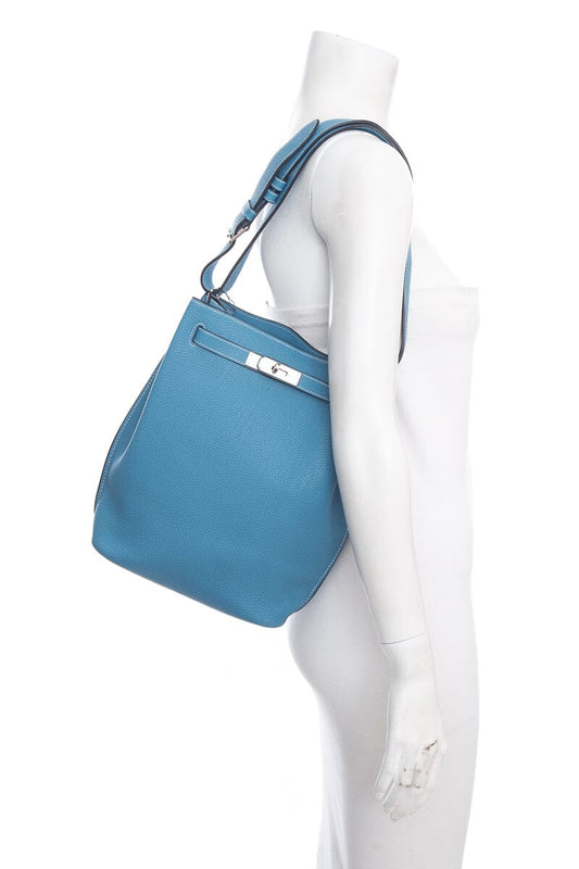 Hermès Blue Jean "So Kelly" Handbag with Palladium Hardware and Clemence Leather