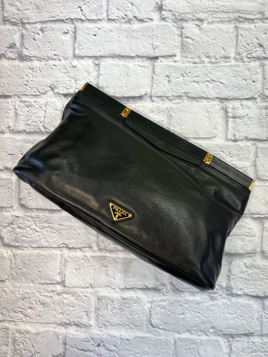 Prada Black Leather Large Clutch