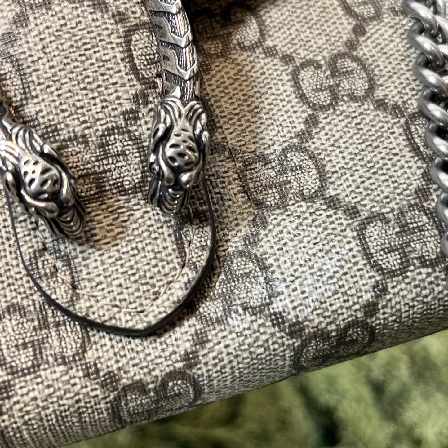 GUCCI Beige Taupe GG Supreme Monogram Mini Dionysus Wallet on Chain