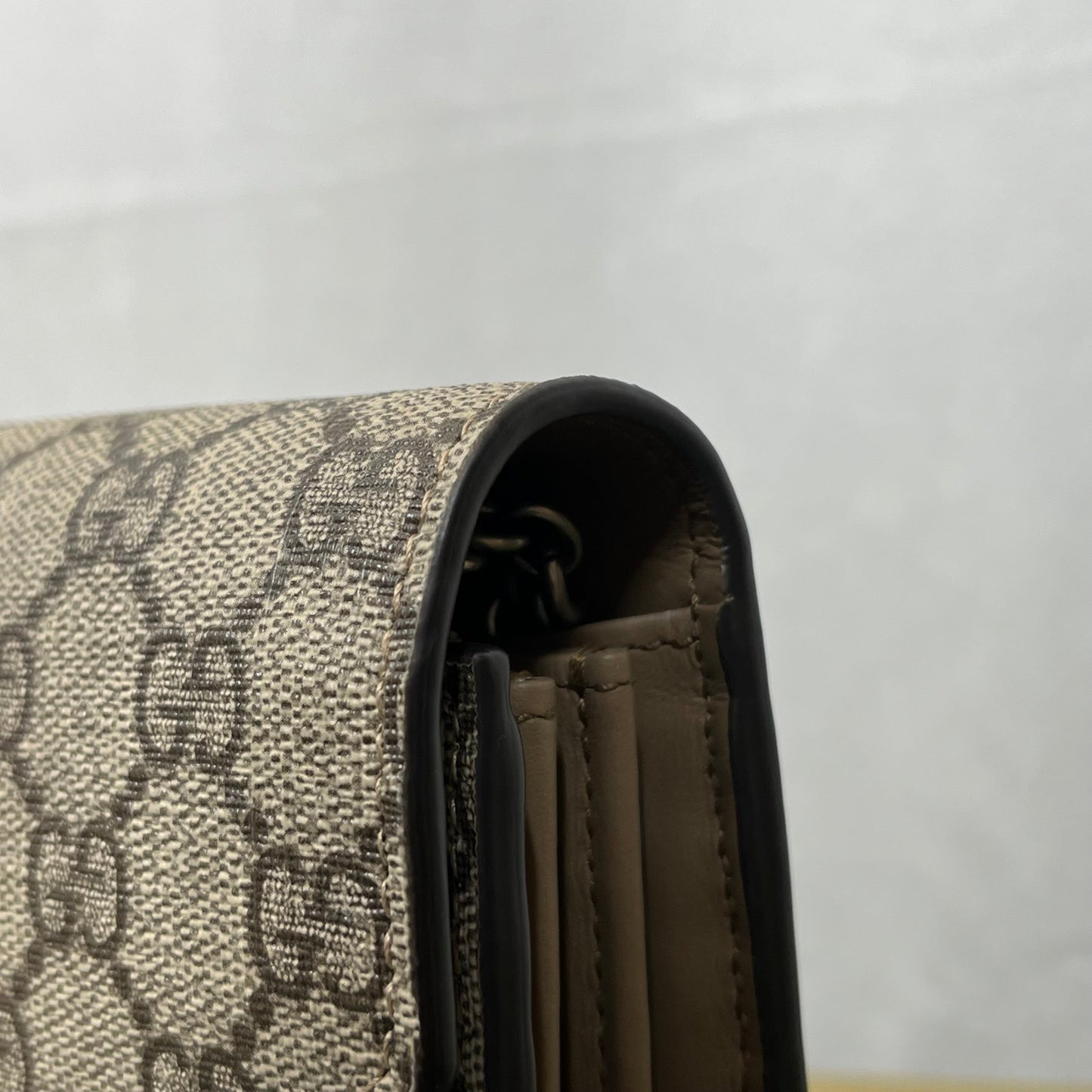 GUCCI Beige Taupe GG Supreme Monogram Mini Dionysus Wallet on Chain