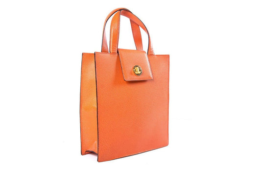 Bvlgari Orange Pebbled Leather Tote Bag