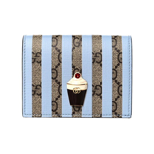 Gucci GG Monogram Canvas Ice Cream Blue Stripes Compact Folio Wallet