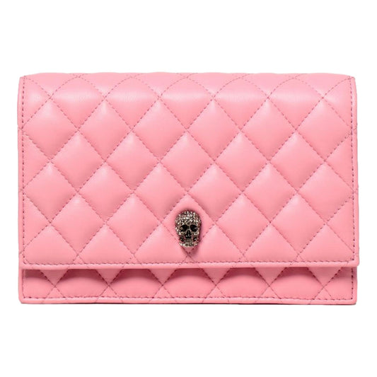 bagslet Pink Quilted Leather Skull Shoulder Bag