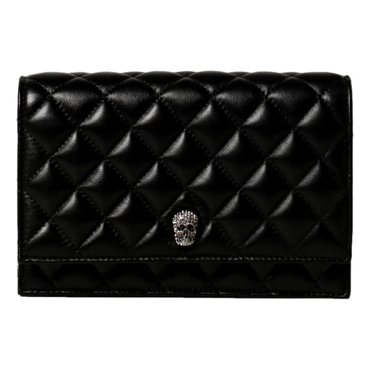 bagslet Small Black Quilted Leather Skull Shoulder Bag 647288