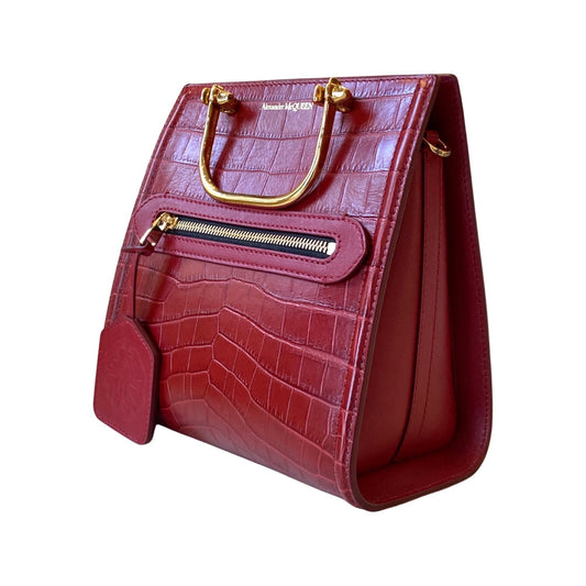 bagslet The Short Story Burgundy Croc Print Leather Satchel