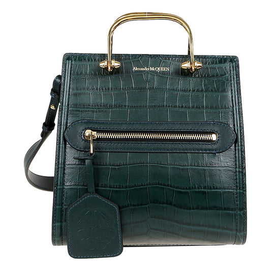 bagslet The Short Story Forest Green Croc Print Leather Satchel