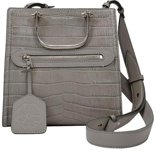 bagslet The Short Story Grey Croc Print Leather Satchel