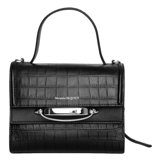 bagslet The Story Croc Print Leather Black Satchel