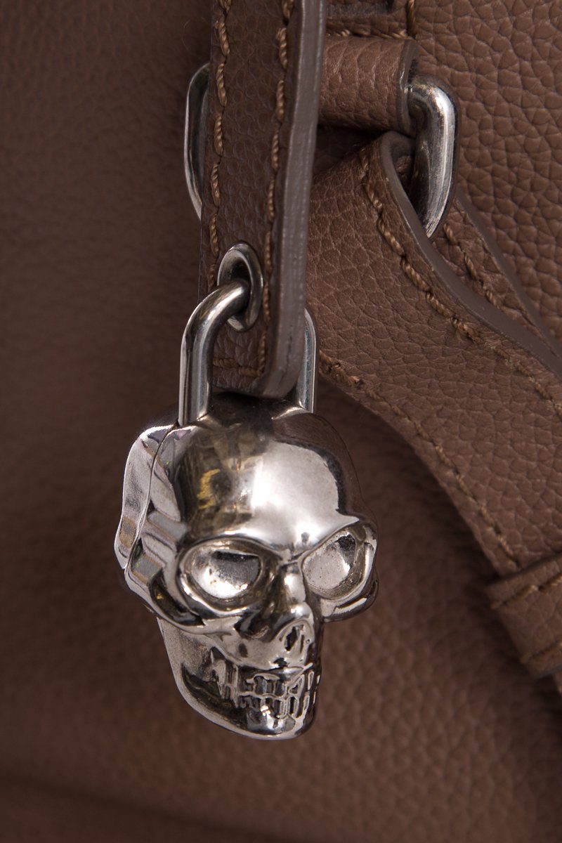 Alexander McQueen Taupe Leather Small Skull Padlock Tote Bag