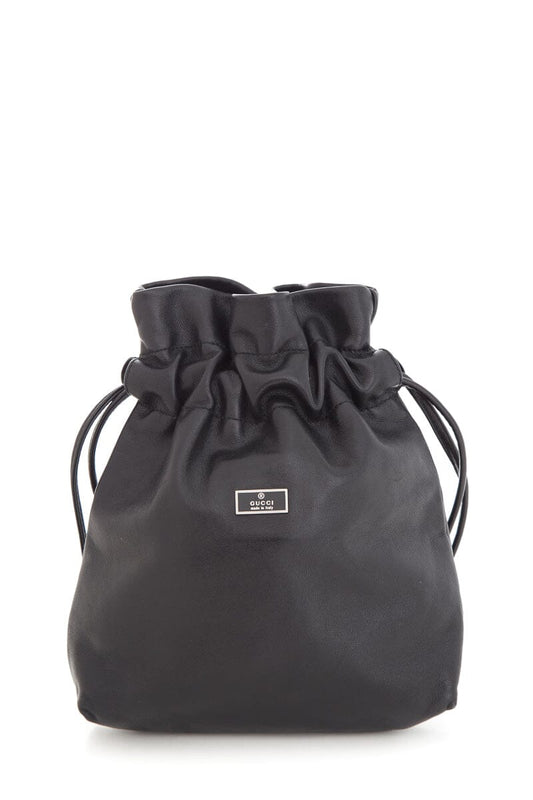 bagslet Vintage Black Leather Bucket Shoulder Bag