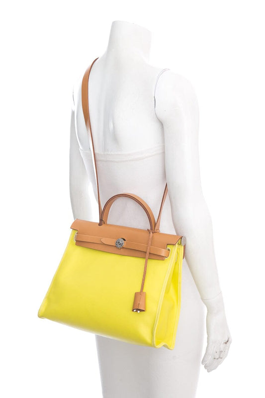 Hermès Lime Herbag Zip Toie Berline Handbag with Back Pocket Detail