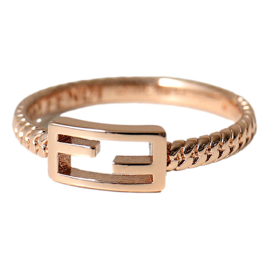 Fendi Baguette FF Logo Ring Rose Gold Twist Metal Band Size Small